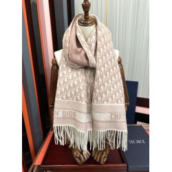 Sciarpa frange Dior Oblique cashmere blu navy/écru 45 x 200 Rosa