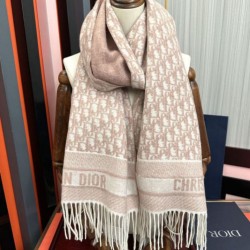 Replica Alta gamma Sciarpa frange Dior Oblique cashmere blu navy/écru 45 x 200 Rosa
