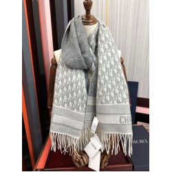 Sciarpa frange Dior Oblique cashmere blu navy/écru 45 x 200 grigio