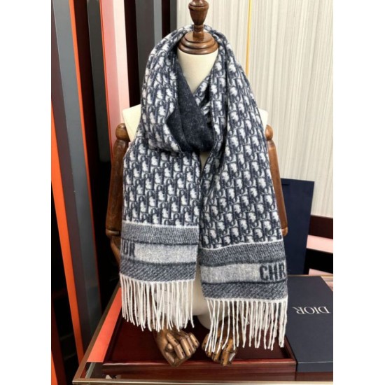 Replica Alta gamma Sciarpa frange Dior Oblique cashmere blu navy/écru 45 x 200 Blu Imitazioni Replica Alta gamma Sciarpa frange Dior Oblique cashmere blu navy/écru 45 x 200 Blu