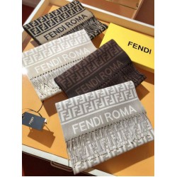 Sciarpa Fendi FF in misto lana e cashmere nera/marrone 32 x 200