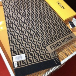 Replica Sciarpa Fendi FF in misto lana e cashmere nera/marrone 32 x 200