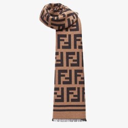 Replica Pari Sciarpa in misto lana con intarsio logo FF Fendi marrone 42 x 180