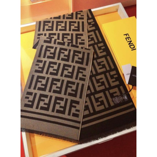 Replica Pari Sciarpa in misto lana con intarsio logo FF Fendi marrone 42 x 180