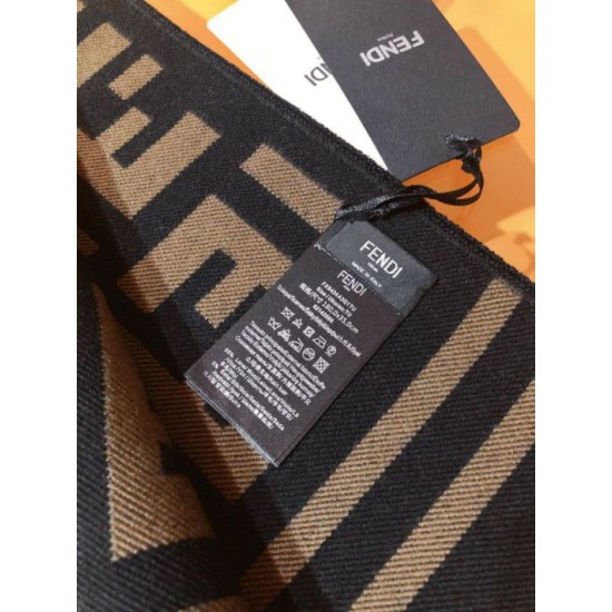 Replica Pari Sciarpa in misto lana con intarsio logo FF Fendi marrone 42 x 180
