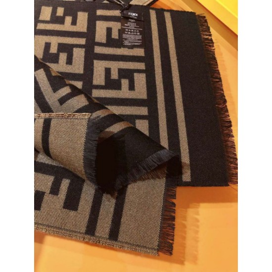 Replica Pari Sciarpa in misto lana con intarsio logo FF Fendi marrone 42 x 180
