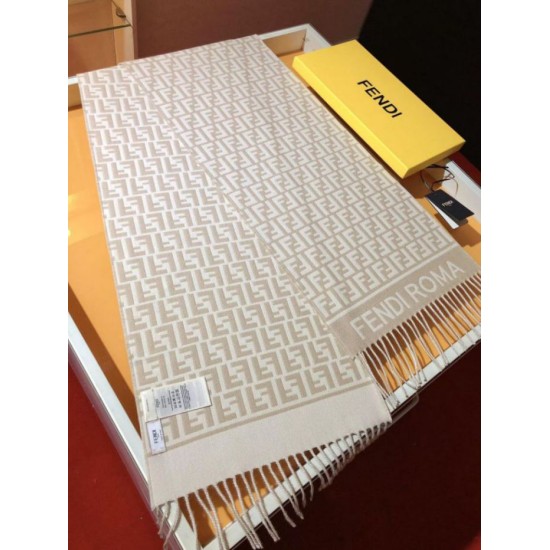 Replica Sciarpa Fendi FF in misto lana e cashmere Beige 32 x 200