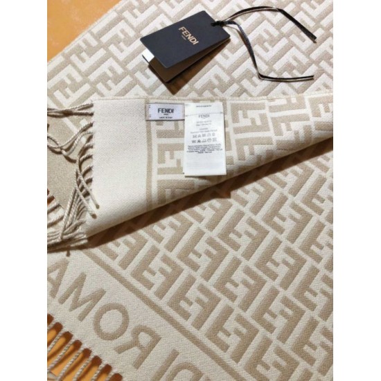 Replica Sciarpa Fendi FF in misto lana e cashmere Beige 32 x 200