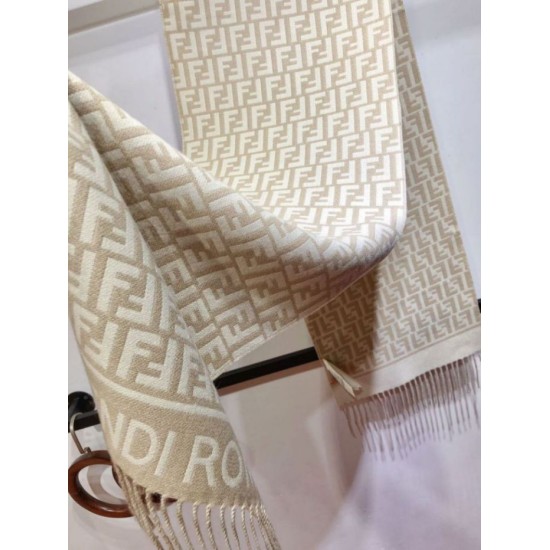 Replica Sciarpa Fendi FF in misto lana e cashmere Beige 32 x 200