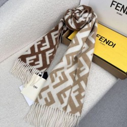 Replica Sciarpa Fendi FF misto cashmere e lana marrone 35 x 180
