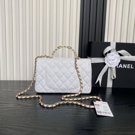 Replica Borsa  1:1 a tracolla Chanel piccola con catena e manico superiore AS5702 Bianco