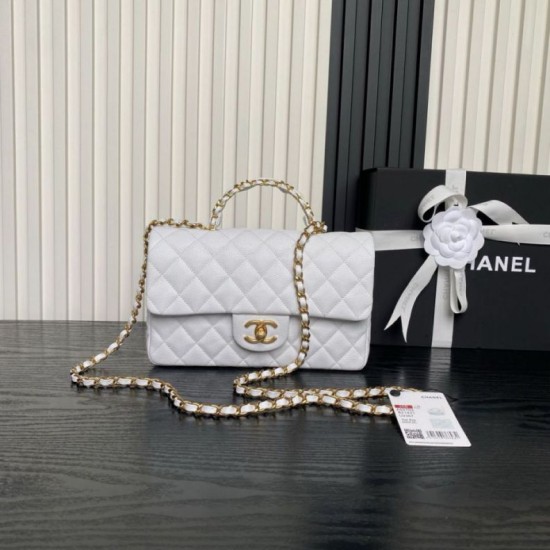 Replica Borsa  1:1 a tracolla Chanel piccola con catena e manico superiore AS5702 Bianco
