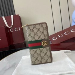 Replica Pari imitazione Portafoglio Gucci Ophidia con cerniera 838619 Marrone