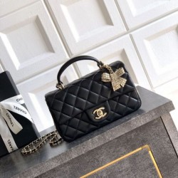 Replica borse griffate Chanel Mini Classic Flap Bow 25K con manico superiore AS2431 Nero