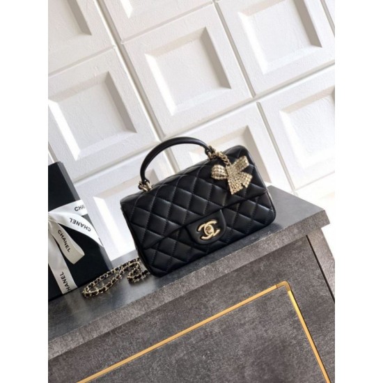 Replica borse griffate Chanel Mini Classic Flap Bow 25K con manico superiore AS2431 Nero Imitazioni Replica borse griffate Chanel Mini Classic Flap Bow 25K con manico superiore AS2431 Nero