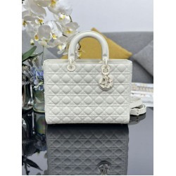 Borse a mano Dior Lady Dior grande opaca Cannage con patta bianca
