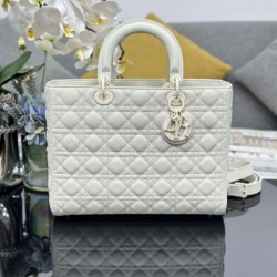 Replica Borse  a mano Dior Lady Dior grande opaca Cannage con patta bianca