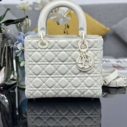 Replica Borse  a mano Dior Lady Dior Media opaca Cannage con patta bianca