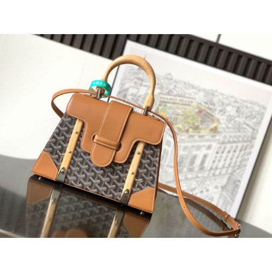 Replica Borsa a mano strutturata Goyard Saigon PM marrone Imitazioni Replica Borsa a mano strutturata Goyard Saigon PM marrone