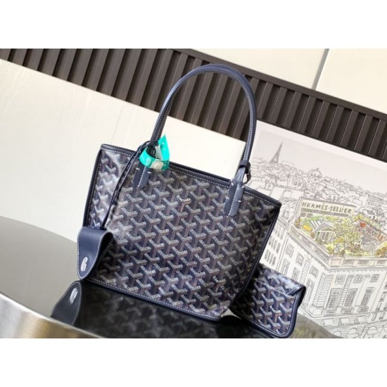 Replica di lusso Borsa tote Goyard Anjou Saint Louis Mini tela goyardine/pelle di vitello blu navy Imitazioni Cloni Borsa tote Goyard Anjou Saint Louis Mini tela goyardine/pelle di vitello blu navy firmate