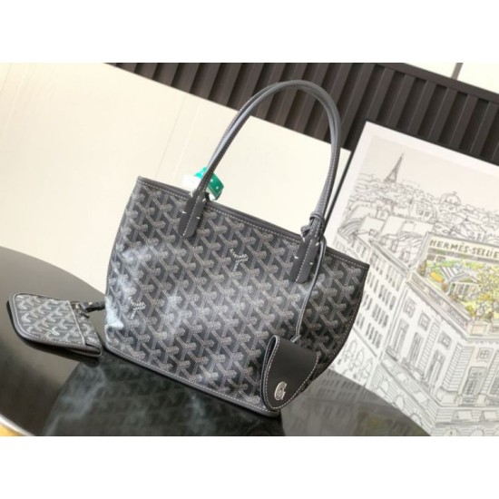 Replica di lusso Borsa tote Goyard Anjou Saint Louis Mini tela goyardine/pelle di vitello grigia Imitazioni Cloni Borsa tote Goyard Anjou Saint Louis Mini tela goyardine/pelle di vitello grigia firmate