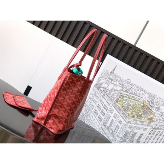 Replica di lusso Borsa tote Goyard Anjou Saint Louis Mini tela goyardine/pelle di vitello Rosso Imitazioni Cloni Borsa tote Goyard Anjou Saint Louis Mini tela goyardine/pelle di vitello Rosso firmate