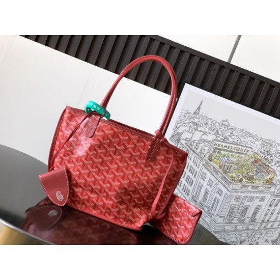 Replica di lusso Borsa tote Goyard Anjou Saint Louis Mini tela goyardine/pelle di vitello Rosso Imitazioni Cloni Borsa tote Goyard Anjou Saint Louis Mini tela goyardine/pelle di vitello Rosso firmate