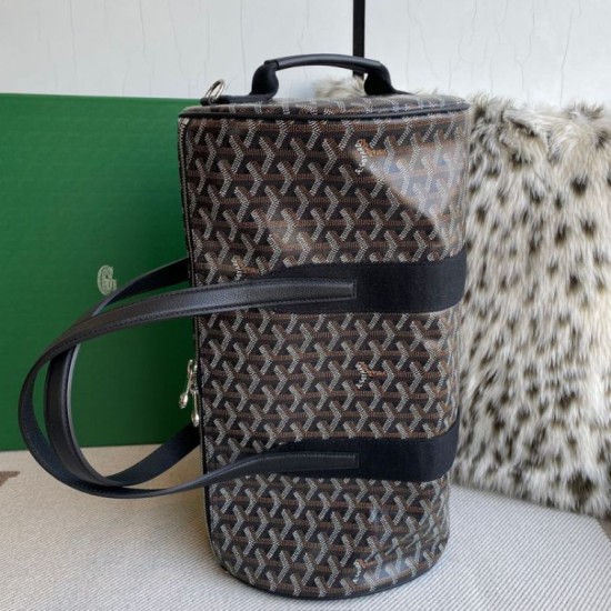 Replica di lusso Borsa sportiva classica Goyard Barrel 40 Nero Imitazioni Cloni Borsa sportiva classica Goyard Barrel 40 Nero firmate