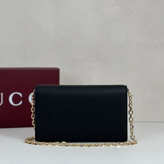 Replica di lusso Borse Portafoglio Gucci Half Horsebit con catena 855654 Nero Imitazioni Replica Borse Portafoglio Gucci Half Horsebit con catena 855654 Nero firmate