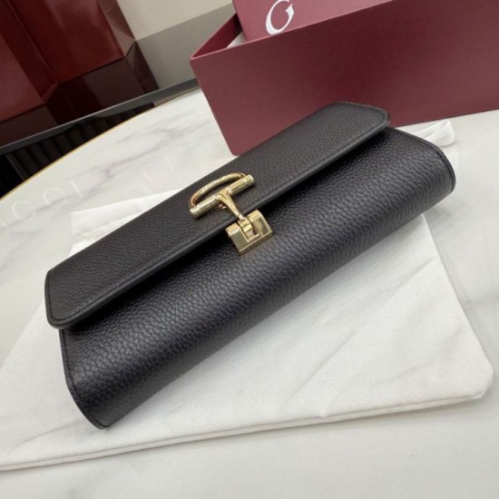 Replica di lusso Portafoglio continentale Gucci Half Horsebit 848791 Nero Imitazioni Cloni Portafoglio continentale Gucci Half Horsebit 848791 Nero firmate