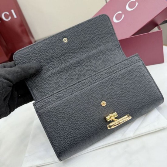 Replica di lusso Portafoglio continentale Gucci Half Horsebit 848791 Nero Imitazioni Cloni Portafoglio continentale Gucci Half Horsebit 848791 Nero firmate