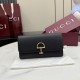Replica di lusso Portafoglio continentale Gucci Half Horsebit 848791 Nero Imitazioni Cloni Portafoglio continentale Gucci Half Horsebit 848791 Nero firmate