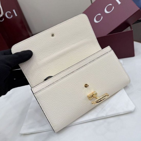 Cloni Pari replica Dettagli perfetti Portafoglio continentale Gucci Half Horsebit 848791 Bianco firmate