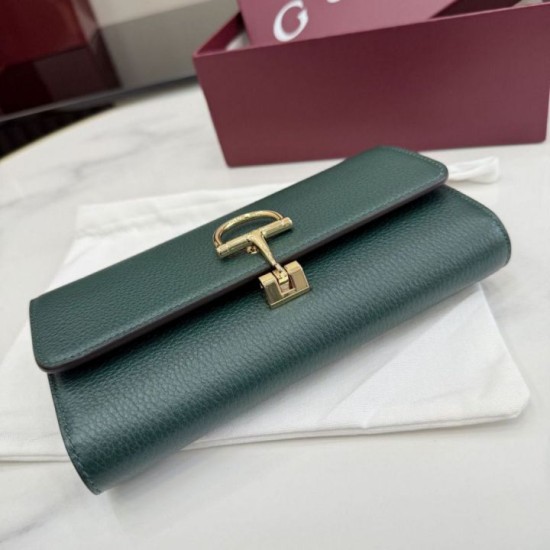 Replica di lusso Borse Portafoglio continentale Gucci Half Horsebit 848791 Verde Imitazioni Replica Borse Portafoglio continentale Gucci Half Horsebit 848791 Verde firmate