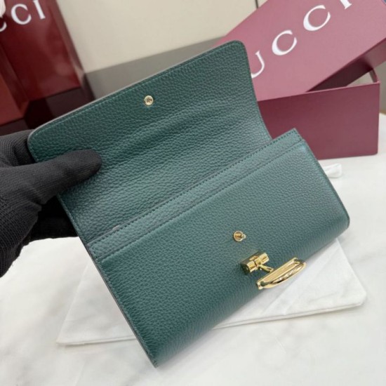 Replica di lusso Borse Portafoglio continentale Gucci Half Horsebit 848791 Verde Imitazioni Replica Borse Portafoglio continentale Gucci Half Horsebit 848791 Verde firmate