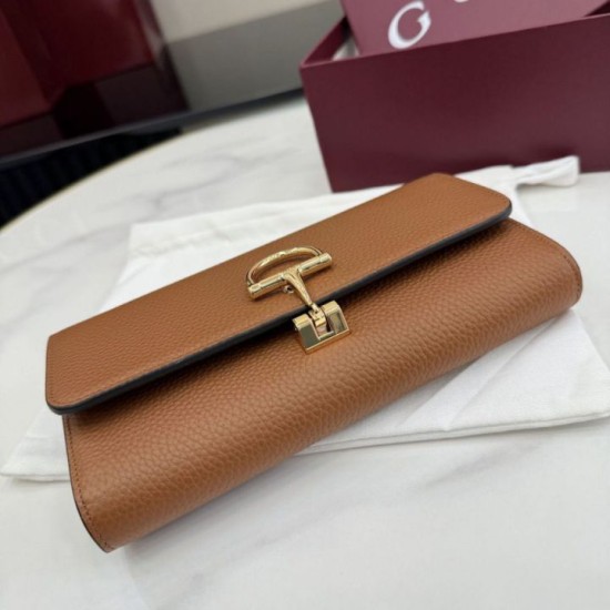 Replica di lusso Portafoglio continentale Gucci Half Horsebit 848791 Marrone Imitazioni Cloni Portafoglio continentale Gucci Half Horsebit 848791 Marrone firmate