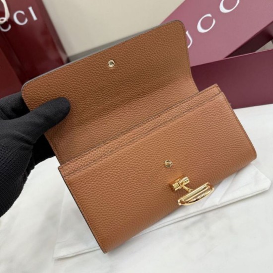 Replica di lusso Portafoglio continentale Gucci Half Horsebit 848791 Marrone Imitazioni Cloni Portafoglio continentale Gucci Half Horsebit 848791 Marrone firmate