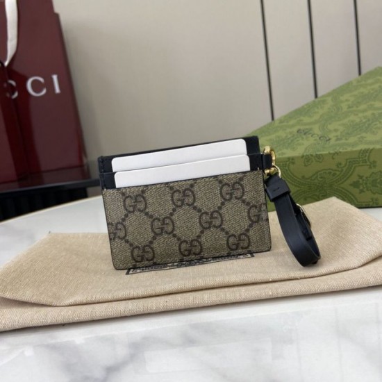 Replica di lusso Porta carte Gucci GG Emblem con cinturino 819121 Nero Imitazioni Cloni Porta carte Gucci GG Emblem con cinturino 819121 Nero firmate