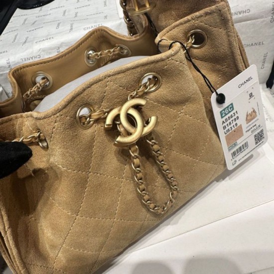 Replica di lusso Borsa a mano Chanel 25 Mini trapuntata AS5631 scamosciata marrone Imitazioni Cloni Borsa a mano Chanel 25 Mini trapuntata AS5631 scamosciata marrone firmate