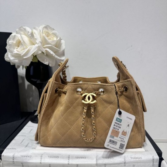 Replica di lusso Borsa a mano Chanel 25 Mini trapuntata AS5631 scamosciata marrone Imitazioni Cloni Borsa a mano Chanel 25 Mini trapuntata AS5631 scamosciata marrone firmate