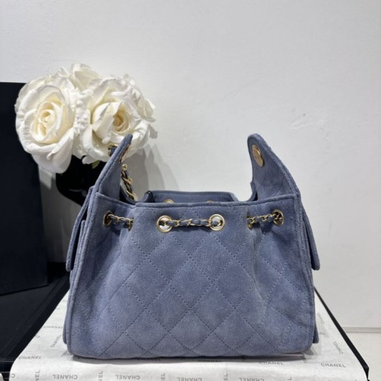 Replica di lusso Borsa a mano Chanel 25 Mini trapuntata AS5631 scamosciata Blu Imitazioni Cloni Borsa a mano Chanel 25 Mini trapuntata AS5631 scamosciata Blu firmate