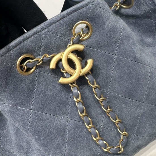 Replica di lusso Borsa a mano Chanel 25 Mini trapuntata AS5631 scamosciata Blu Imitazioni Cloni Borsa a mano Chanel 25 Mini trapuntata AS5631 scamosciata Blu firmate