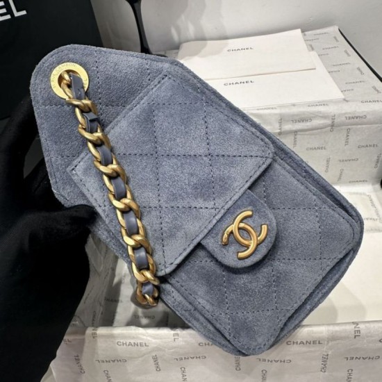 Replica di lusso Borsa a mano Chanel 25 Mini trapuntata AS5631 scamosciata Blu Imitazioni Cloni Borsa a mano Chanel 25 Mini trapuntata AS5631 scamosciata Blu firmate