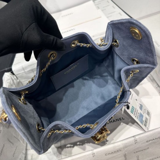 Replica di lusso Borsa a mano Chanel 25 Mini trapuntata AS5631 scamosciata Blu Imitazioni Cloni Borsa a mano Chanel 25 Mini trapuntata AS5631 scamosciata Blu firmate