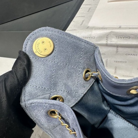 Replica di lusso Borsa a mano Chanel 25 Mini trapuntata AS5631 scamosciata Blu Imitazioni Cloni Borsa a mano Chanel 25 Mini trapuntata AS5631 scamosciata Blu firmate