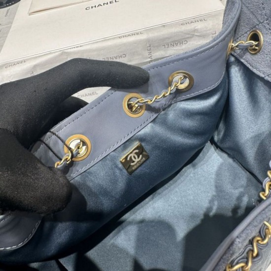 Replica di lusso Borsa a mano Chanel 25 Mini trapuntata AS5631 scamosciata Blu Imitazioni Cloni Borsa a mano Chanel 25 Mini trapuntata AS5631 scamosciata Blu firmate