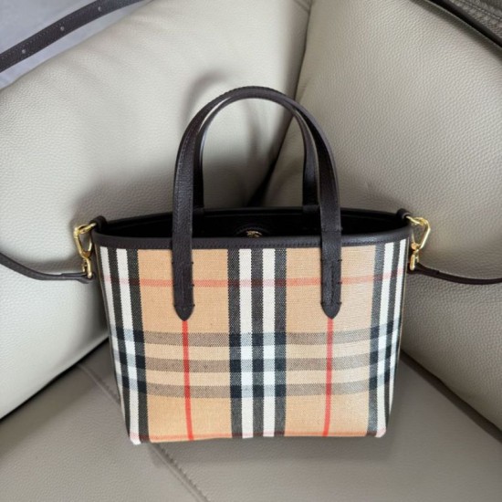 Replica di lusso Borsa tote Burberry Mini Reversible Bloomsbury Check nera/marrone Imitazioni Cloni Borsa tote Burberry Mini Reversible Bloomsbury Check nera/marrone firmate