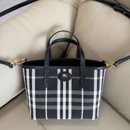 Replica di lusso Borse tote Burberry Mini Reversible Bloomsbury Check nera/Blu Imitazioni Cloni Borse Replica tote Burberry Mini Reversible Bloomsbury Check nera/Blu firmate