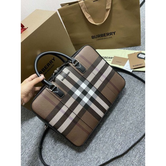 Replica di lusso Borsa da lavoro Burberry Ainsworth Check in betulla scura marrone Imitazioni Cloni Borsa da lavoro Burberry Ainsworth Check in betulla scura marrone firmate