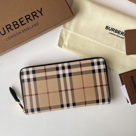 Replica di lusso Portafoglio con cerniera Burberry Vintage Check E-canvas Imitazioni Cloni Portafoglio con cerniera Burberry Vintage Check E-canvas firmate